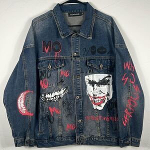 🔥 “RARE” THE JOKER Batman DENIM JEAN JACKET “Trucker Style” - Sz XL - PERFECT